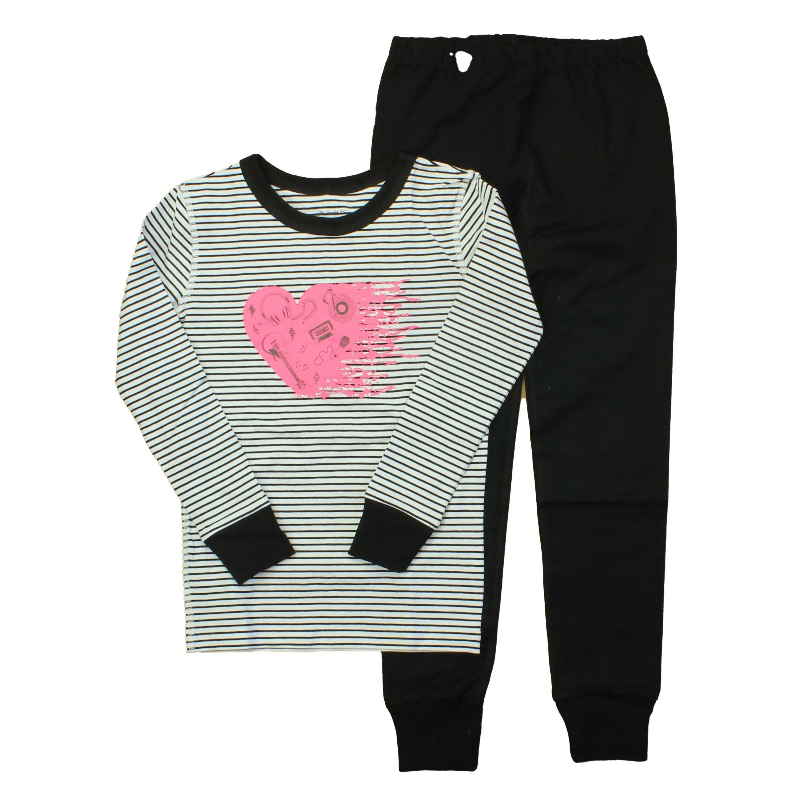 Pre-owned Black | White | Stripes | Pink Heart PJ Set size: Big Girl Black | White | Stripes | Pink Heart