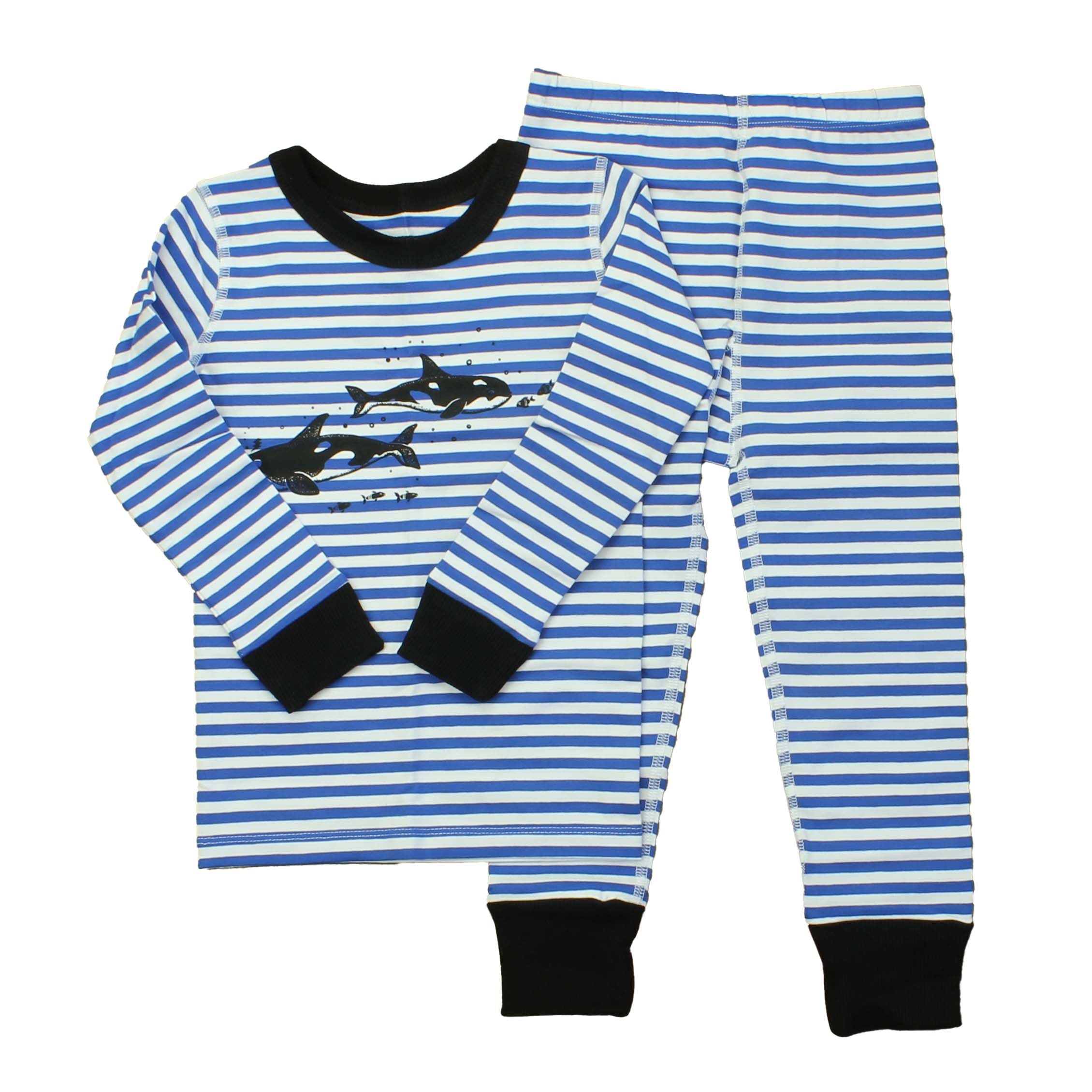 Pre-owned Blue | White | Stripes | Fish PJ Set size: Big Kid