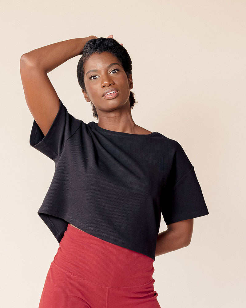 Organic Cotton Short Sleeve Rib Knit Crop Top - FINAL SALE