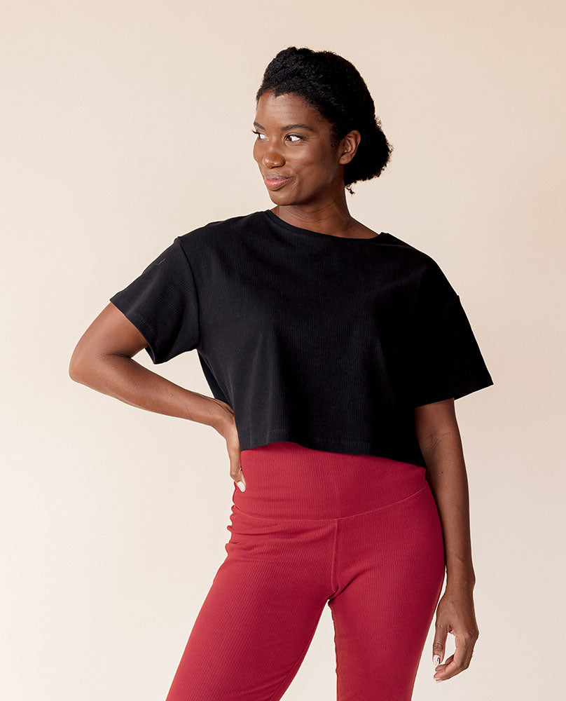 Organic Cotton Short Sleeve Rib Knit Crop Top - FINAL SALE