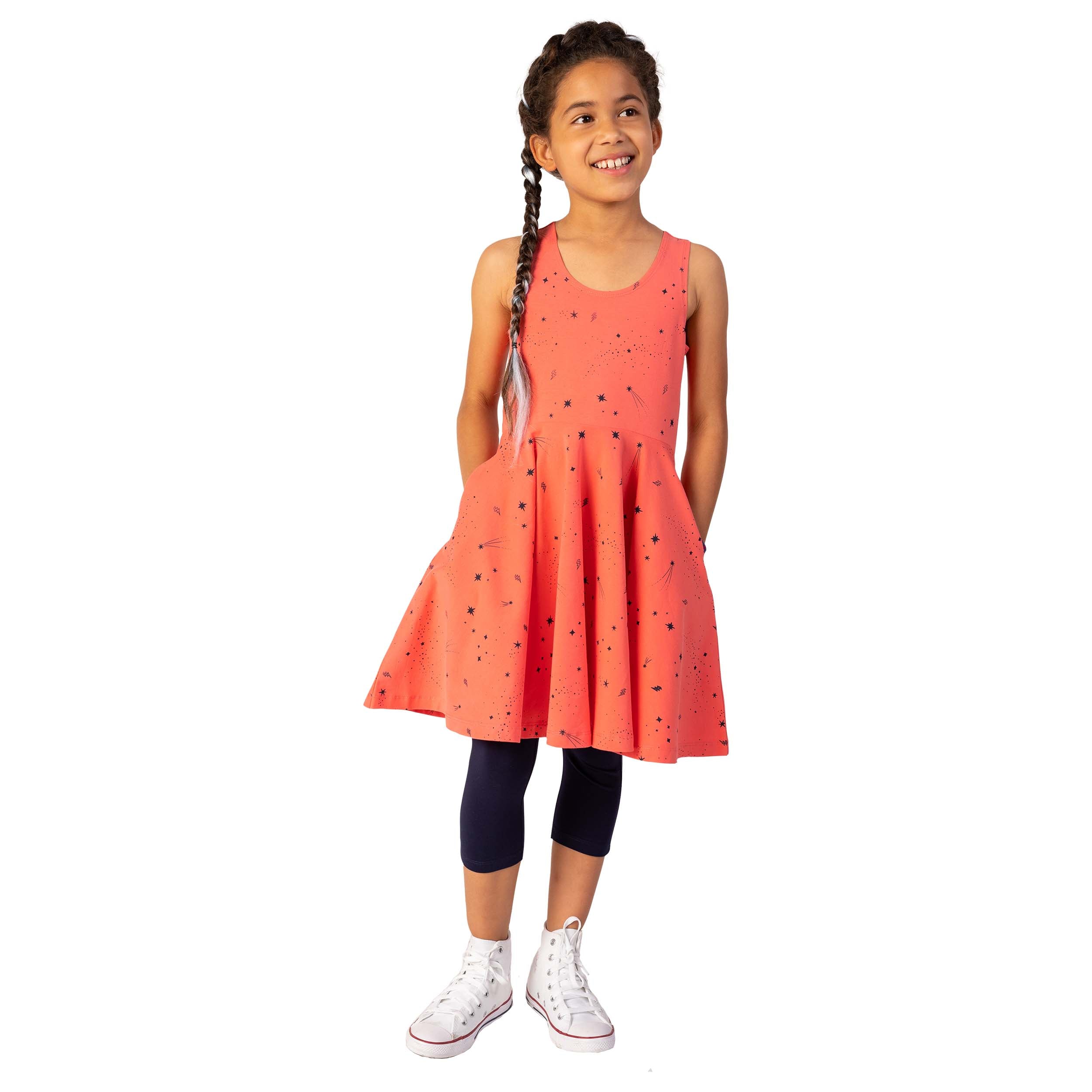 Kids Organic Cotton Sleeveless Twirl Dress: Shooting Star