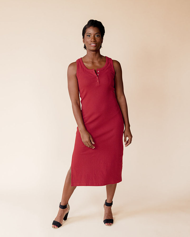 Organic Cotton Ribbed Knit Maternity to Nursing Tank Dress - Rust / S Organic Cotton Ribbed Knit Maternity to Nursing Tank Dress - Rust / S