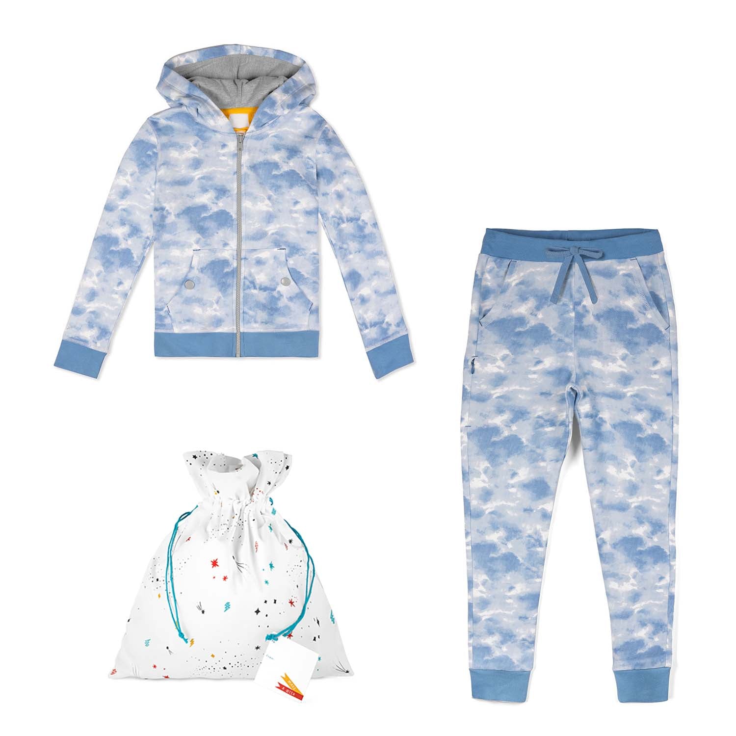 Gift Set: Toddler Cozy Cloud Zip Up Hoodie + Jogger with a Reusable Fabric Gift Bag