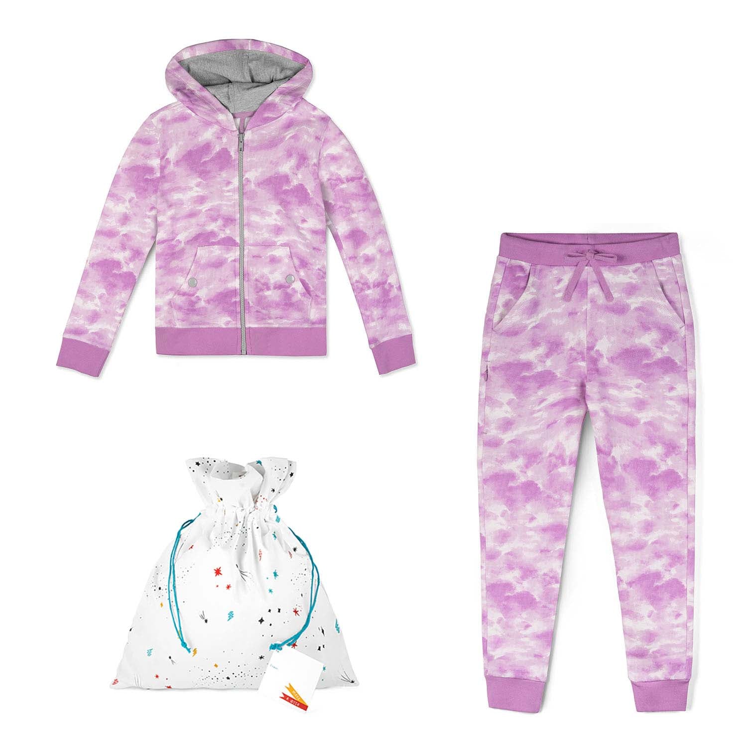 Gift Set: Toddler Cozy Cloud Zip Up Hoodie + Jogger with a Reusable Fabric Gift Bag