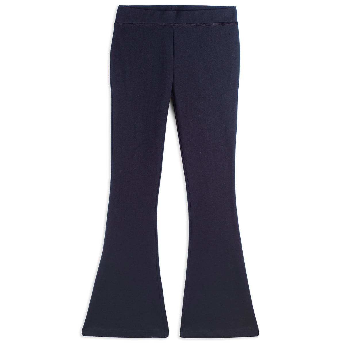 Navy blue flared legging yoga pant on white background