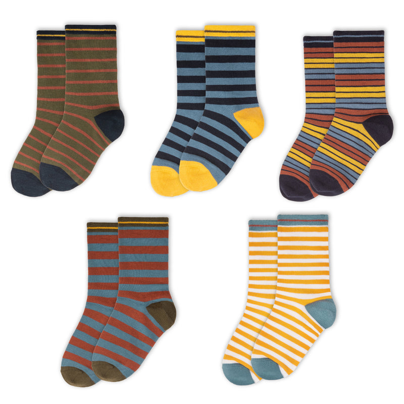 Collection of kids' socks in different colors and patterns