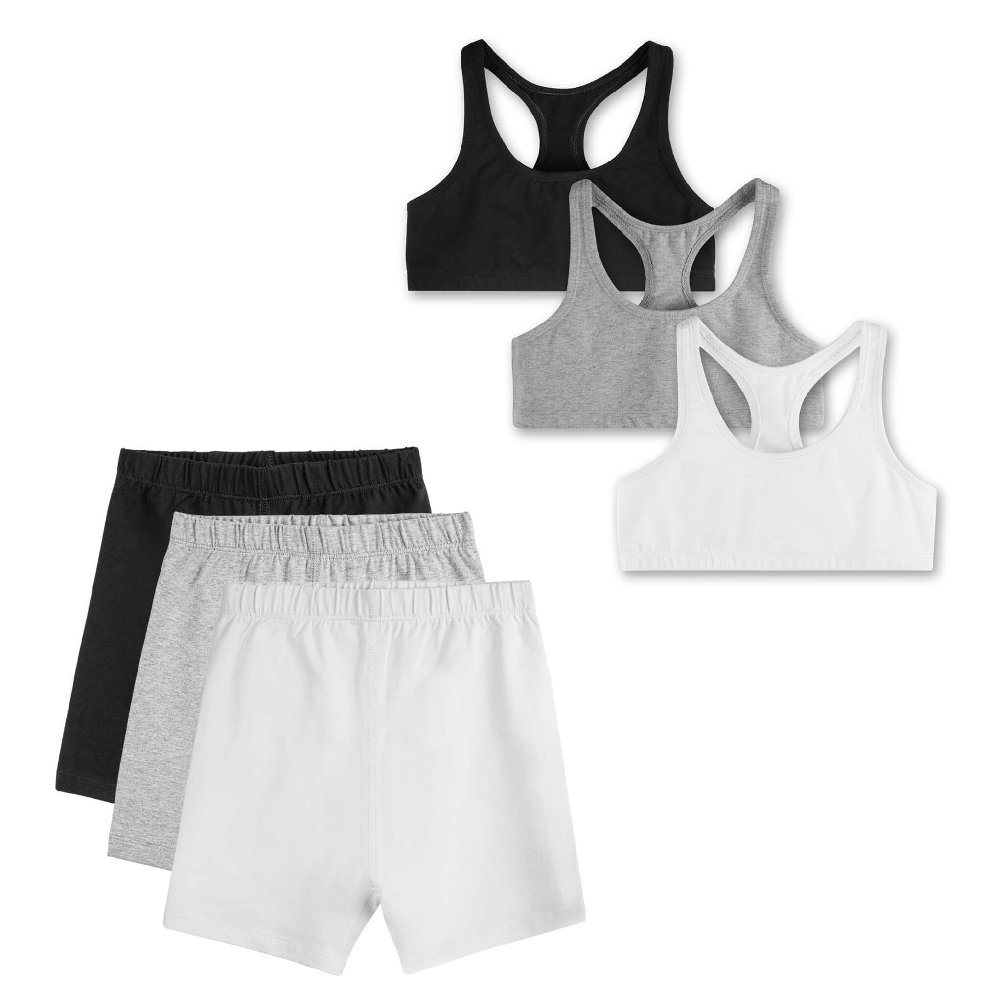 Organic Cotton Racerback Bra and Biker Short 6-Piece Set - Mightly