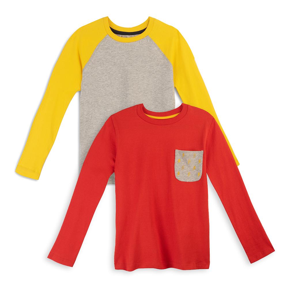Organic Cotton Kids Shirts - Long Sleeve Tee 2 Pack - Mightly
