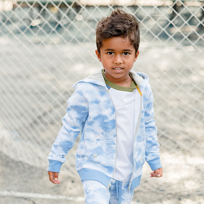 Wrap your little one in style with our blue cloud print kids hoodie - A hit among fashion-savvy moms and their kids