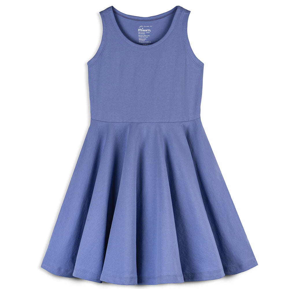 a purple sleeveless dress against a white background