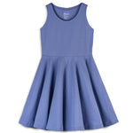 a purple sleeveless dress against a white background