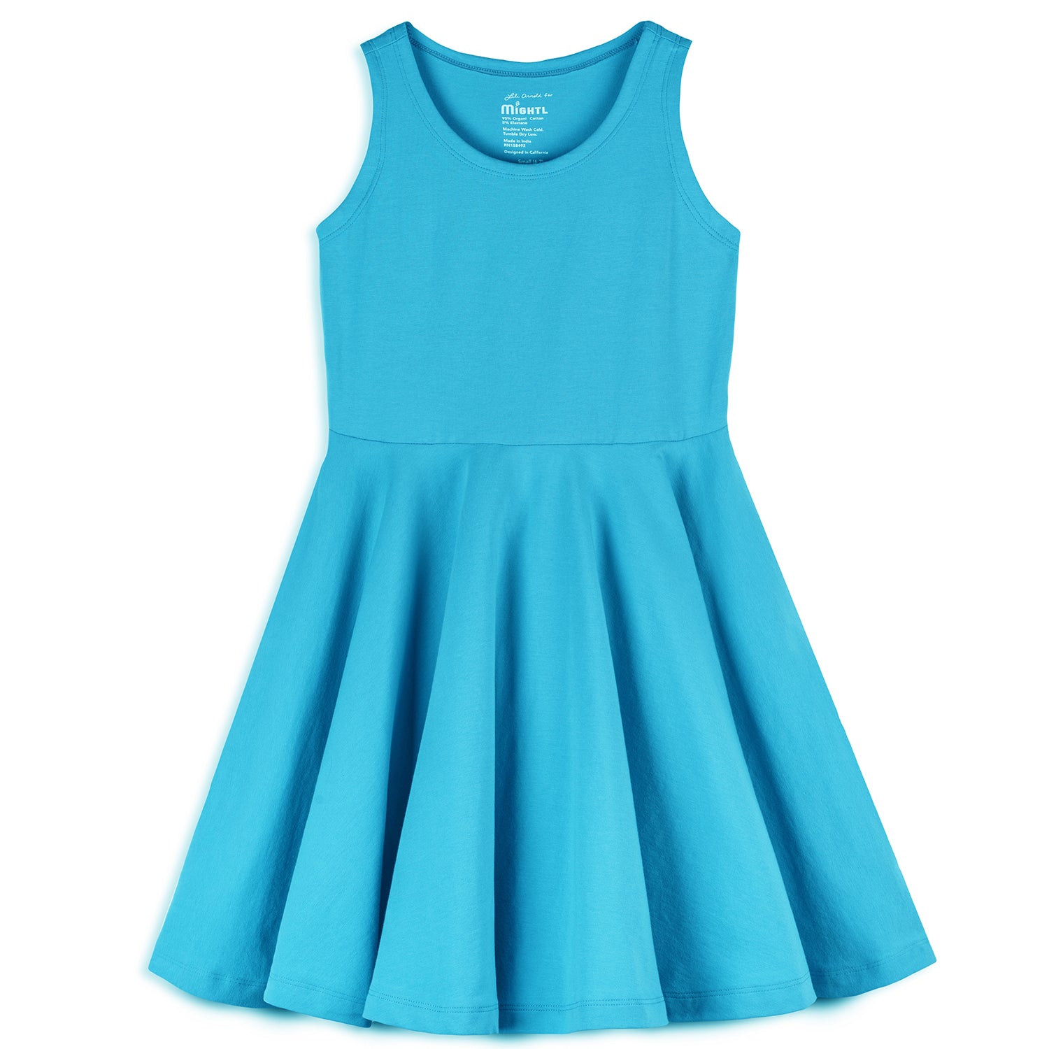 Girls Organic Cotton Sleeveless Twirl Dress Turquoise / X-Large (12) Girls Organic Cotton Sleeveless Twirl Dress Turquoise / X-Large (12)