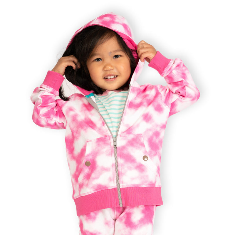 Shop our charming collection of kids’ hoodies - Pink tie-dye hoodie for girls.