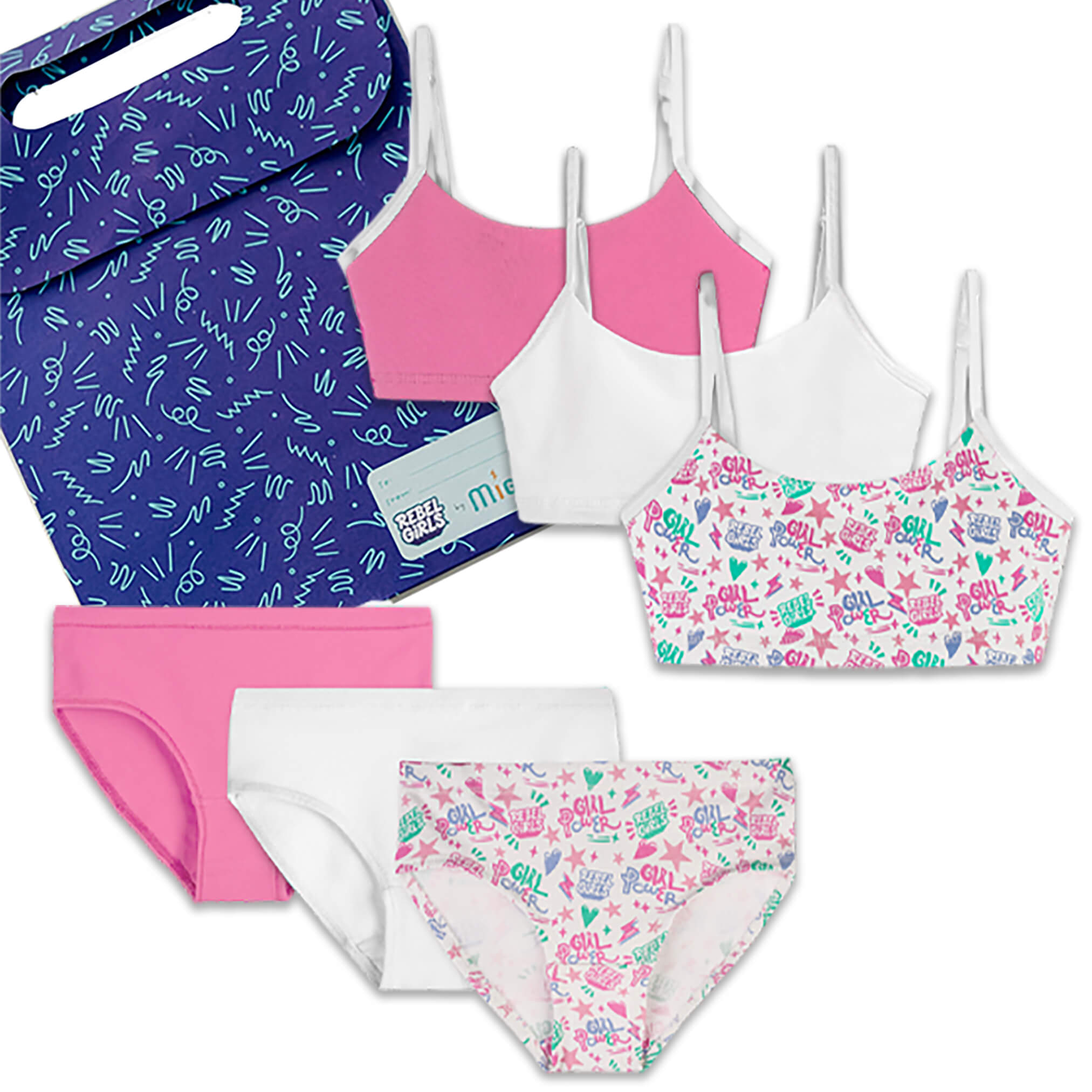 Rebel Girls Organic Cotton Bralette + Underwear 6-Piece Gift Set - Mightly