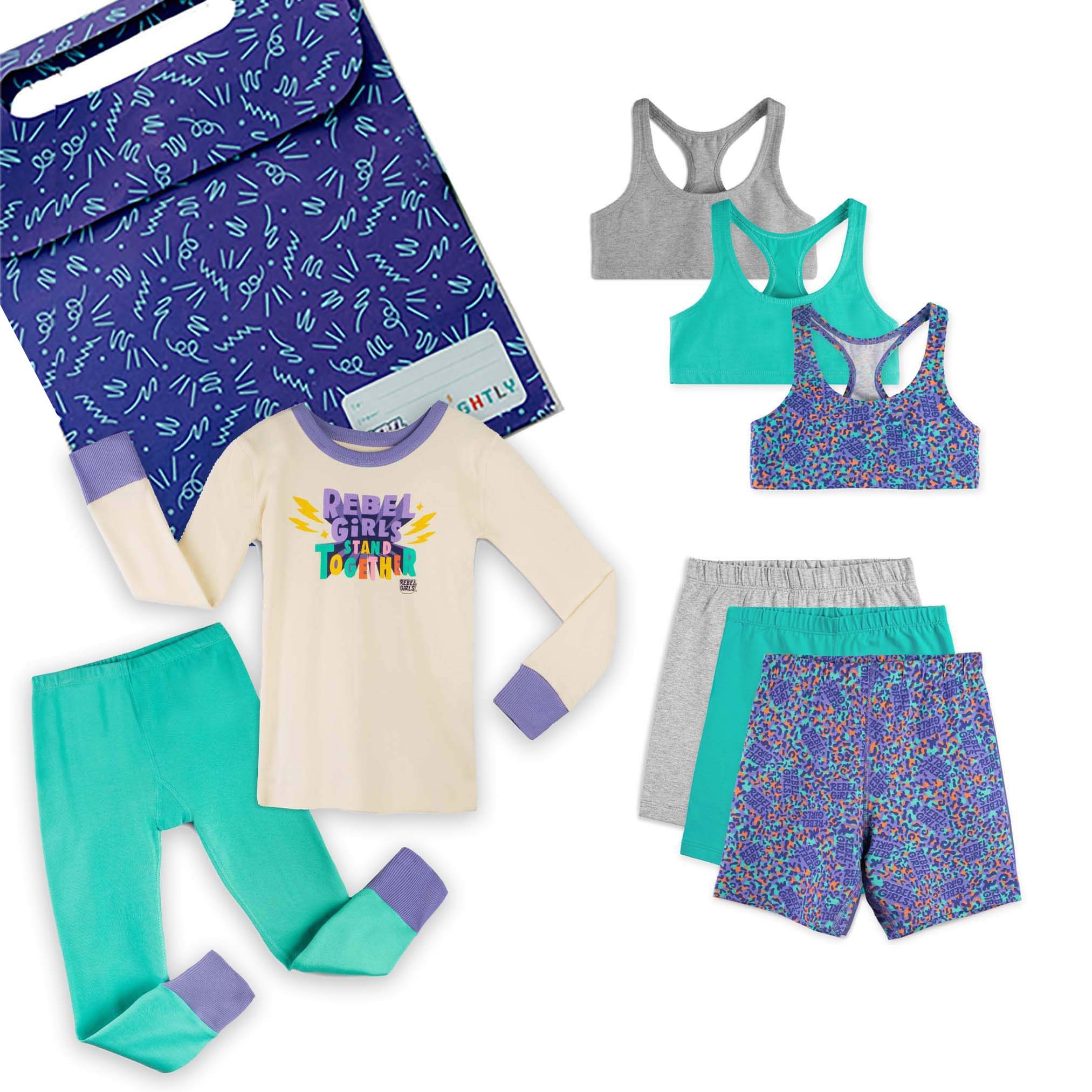 Rebel Girls Pajama, Racerback Bra and Biker Short Gift Set - Mightly