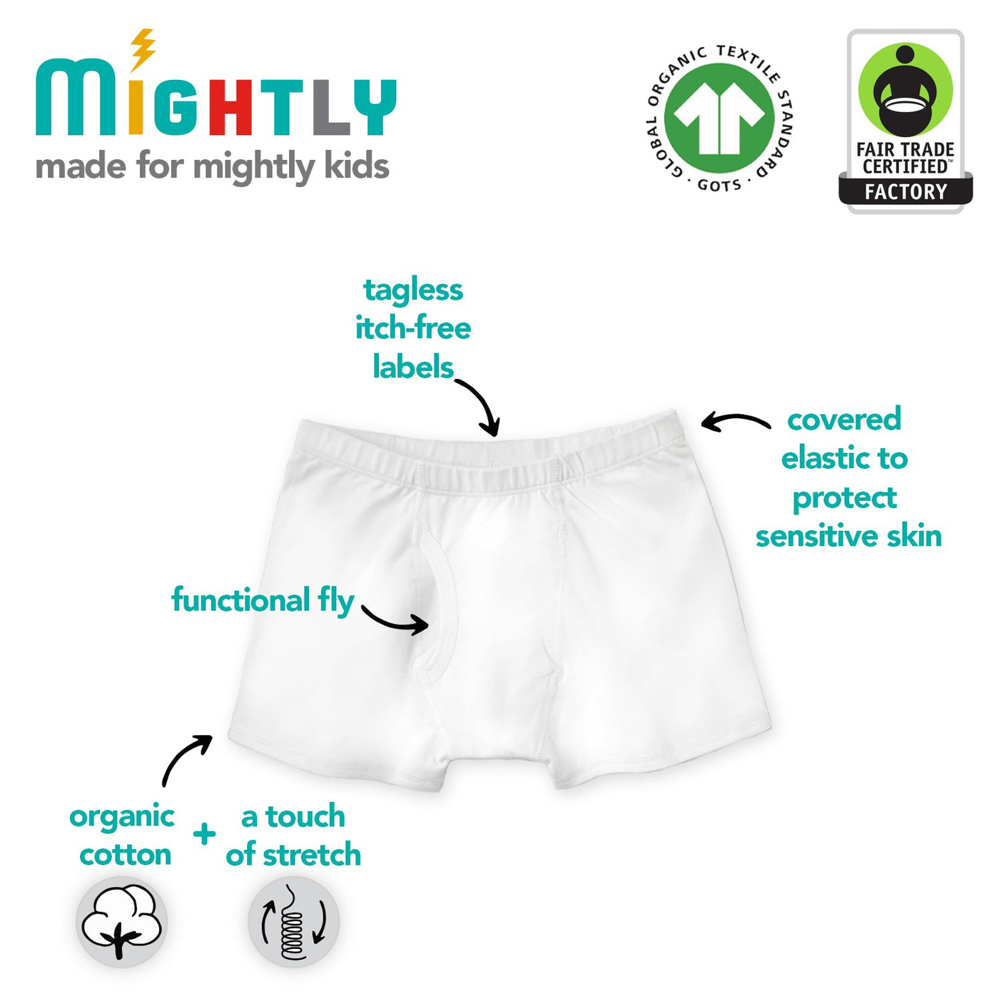 Boys Organic Cotton Boxer Brief - 3 Pack | Favorite White